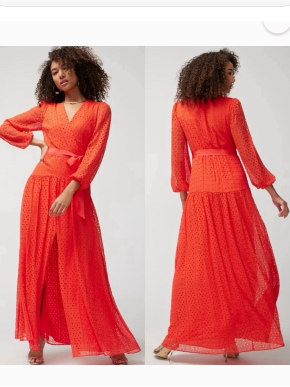 White House Black Market Coral Eyelet Wrap Maxi Dress